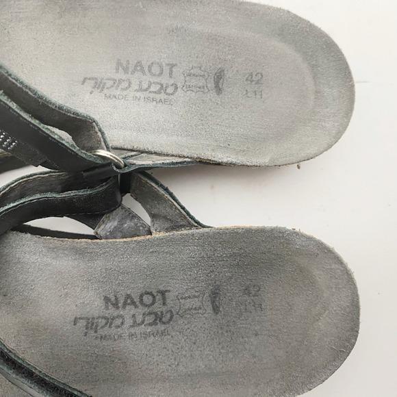 Naot Giovanni Black Leather Slides Sandals Women 11 EU 42 Crystal Studded Wedge - Picture 5 of 7